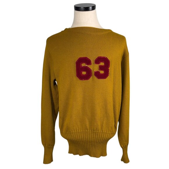 Vintage Iowa State Mustard Yellow Collegiate Sweater 60's Large Distressed Wool - Picture 1 of 13